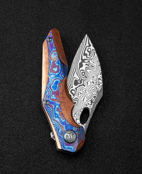 Bestech Nogard BT2105H Damascus Blade Red Copper Titanium+Timascus Inlay Handle Frame Lock Folding Knife