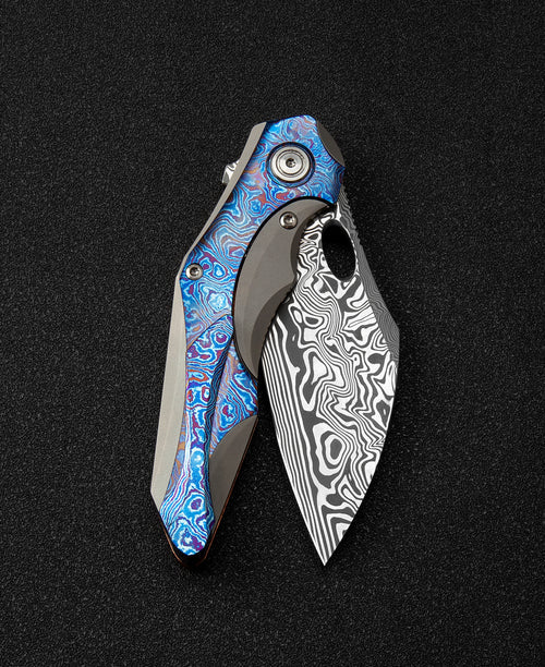 Bestech Nogard BT2105H Damascus Blade Red Copper Titanium+Timascus Inlay Handle Frame Lock Folding Knife