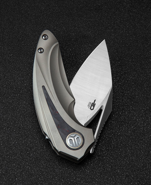 Bestech Nuke BT2107B M390 Blade Titanium+Black Red Marble Carbon Fiber Inlay Handle Frame Lock Folding Knife
