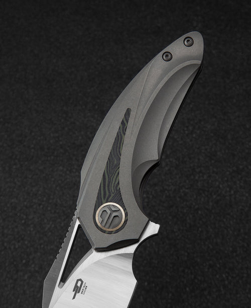 Bestech Nuke BT2107C M390 Blade Titanium+Black Red Marble Carbon Fiber Inlay Handle Frame Lock Folding Knife