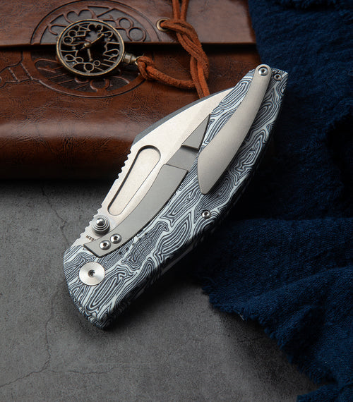 Bestech Lockness BT2205B M390 Blade Black White G10+Titanium Handle Frame Lock Folding Knife