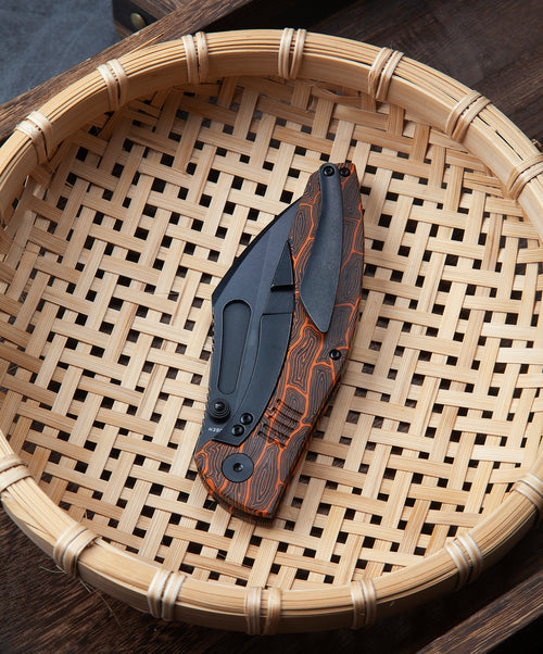 Bestech Lockness BT2205C M390 Blade Black Orange G10+Titanium Handle Frame Lock Folding Knife