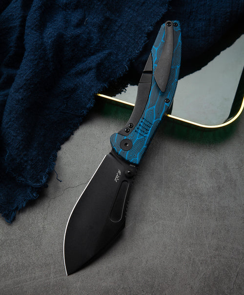 Bestech Lockness BT2205D M390 Blade Black Blue G10+Titanium Handle Frame Lock Folding Knife