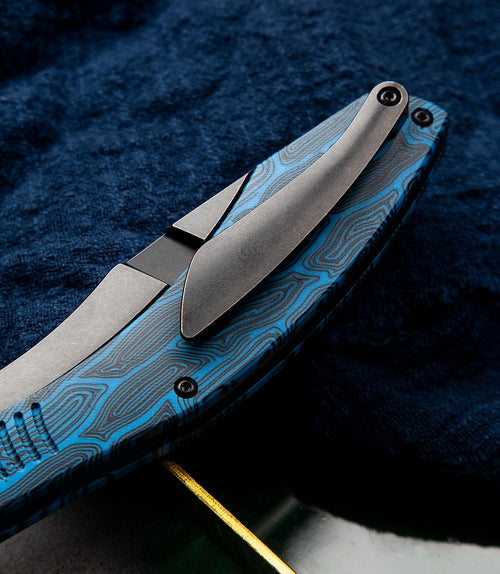Bestech Lockness BT2205D M390 Blade Black Blue G10+Titanium Handle Frame Lock Folding Knife