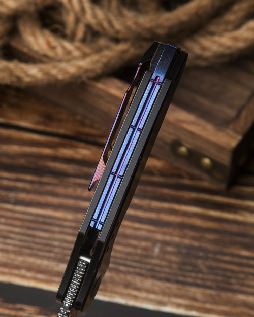 Bestech Nyxie BT2209E Damascus Blade Black Titanium Handle Frame Lock Folding Knife