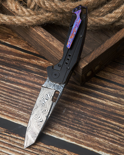 Bestech Nyxie BT2209E Damascus Blade Black Titanium Handle Frame Lock Folding Knife