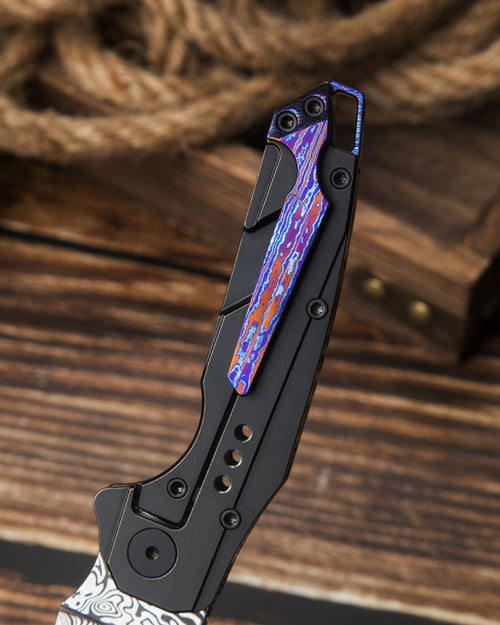 Bestech Nyxie BT2209E Damascus Blade Black Titanium Handle Frame Lock Folding Knife