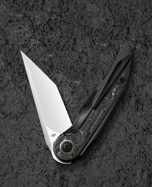 Bestech Blind Fury BT2303B M390 Blade Titanium and Copper Carbon Fiber Handle Frame Lock Folding Knife