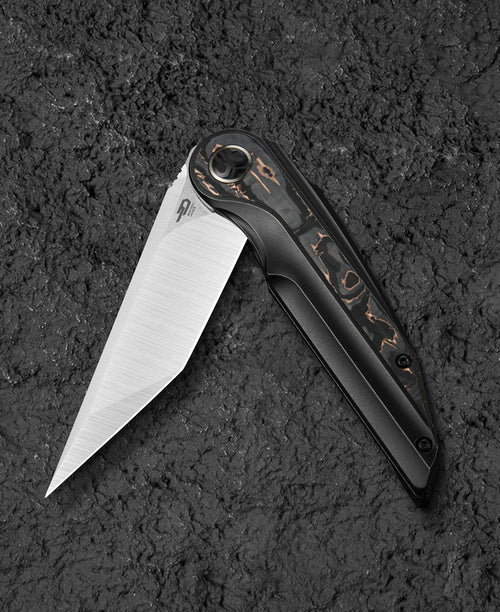 Bestech Blind Fury BT2303B M390 Blade Titanium and Copper Carbon Fiber Handle Frame Lock Folding Knife