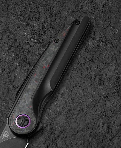 Bestech Blind Fury BT2303E M390 Blade Titanium and Red Marble Handle Frame Lock Folding Knife