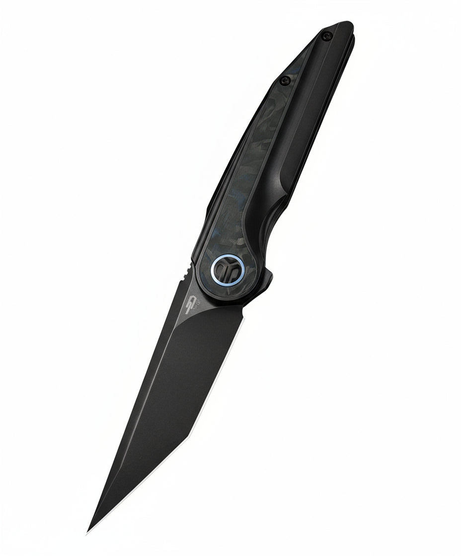 Bestech Blind Fury BT2303F M390 Blade Titanium and Blue Marble Handle Frame Lock Folding Knife