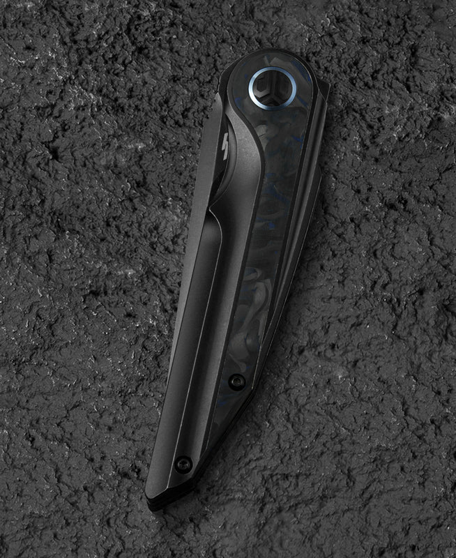 Bestech Blind Fury BT2303F M390 Blade Titanium and Blue Marble Handle Frame Lock Folding Knife