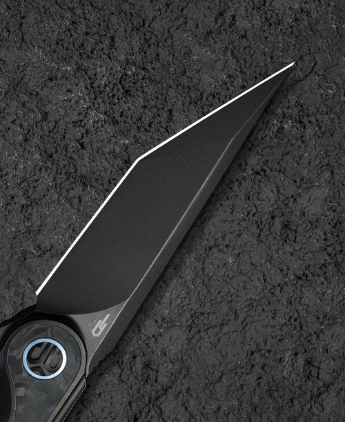 Bestech Blind Fury BT2303F M390 Blade Titanium and Blue Marble Handle Frame Lock Folding Knife