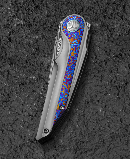 Bestech Blind Fury BT2303G Damasteel Blade Titanium and Timascus Handle Frame Lock Folding Knife