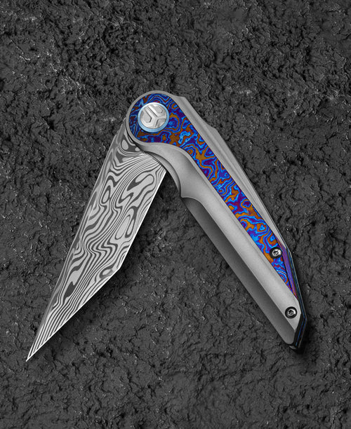 Bestech Blind Fury BT2303G Damasteel Blade Titanium and Timascus Handle Frame Lock Folding Knife