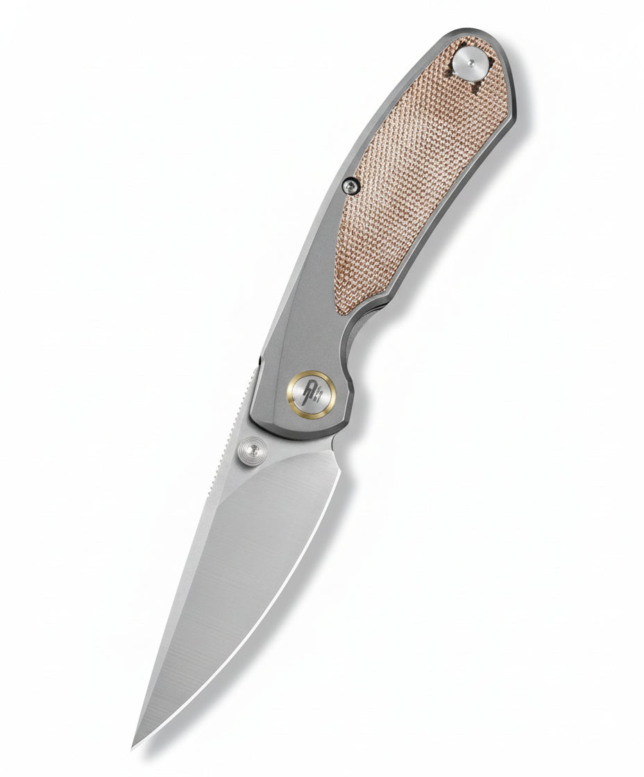 Bestech Lito BT2307B M390 Blade Titanium+Natural Canvas Micarta Inlay Handle Frame Lock Folding Knife