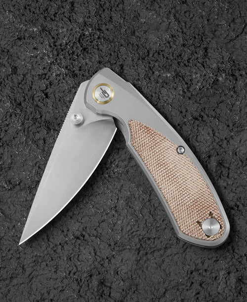 Bestech Lito BT2307B M390 Blade Titanium+Natural Canvas Micarta Inlay Handle Frame Lock Folding Knife