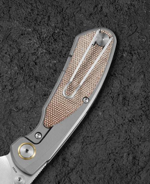Bestech Lito BT2307B M390 Blade Titanium+Natural Canvas Micarta Inlay Handle Frame Lock Folding Knife