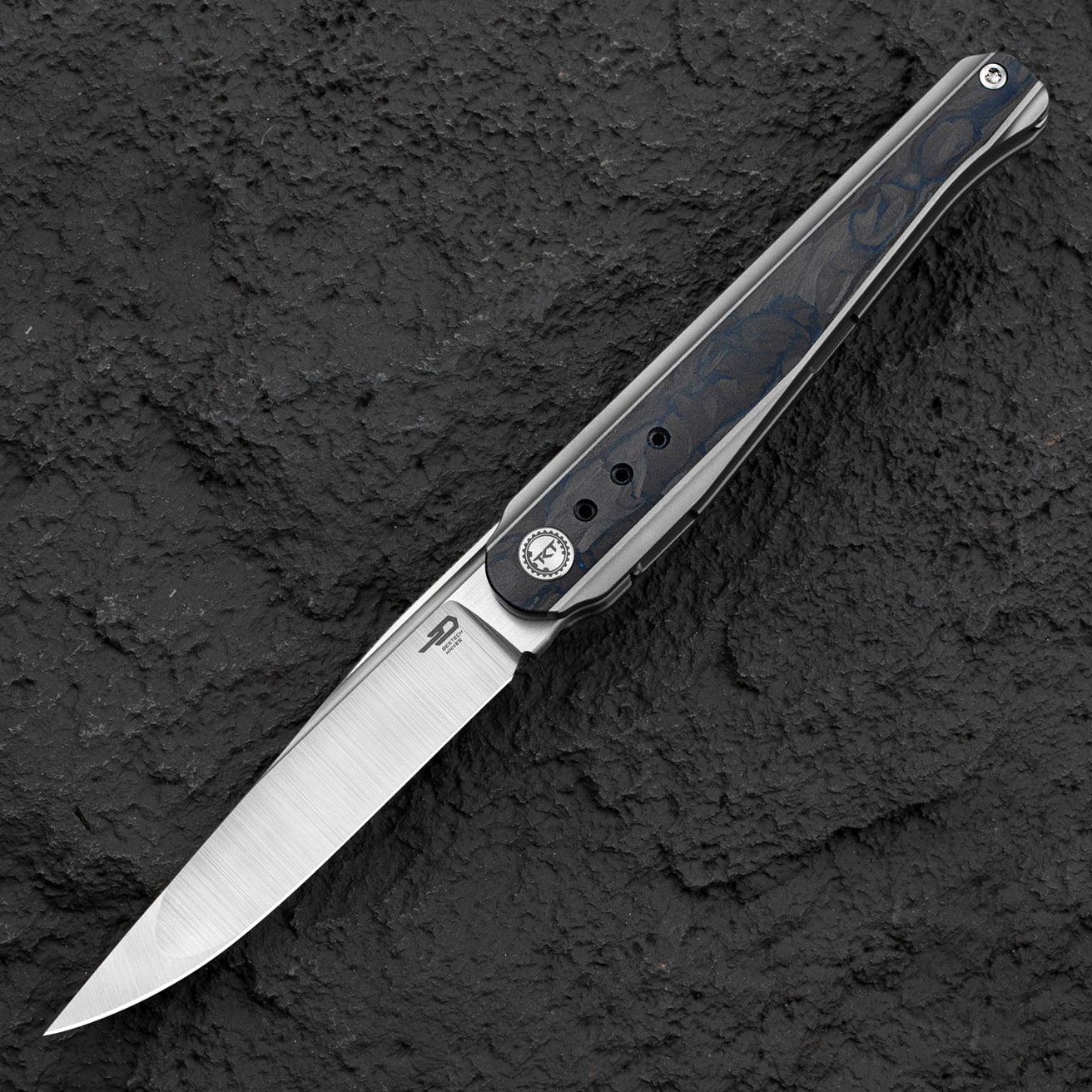 Bestech Knives Spear Phisher BT2405B M390 Blade Titanium+Marble Carbon Fiber Handle Edc Folding Knife
