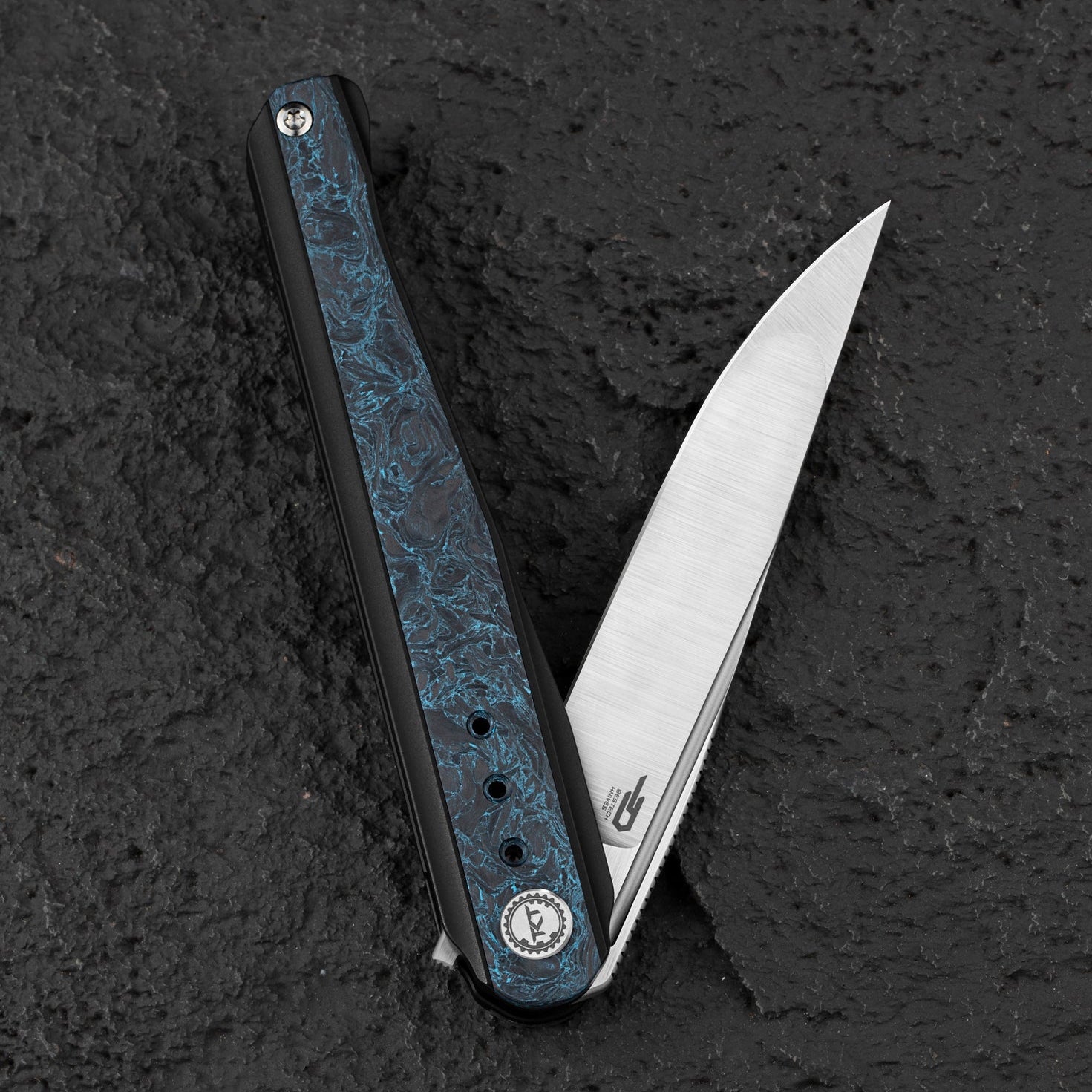 Bestech Knives Spear Phisher BT2405C M390 Blade Titanium+Marble Carbon Fiber Handle Edc Folding Knife