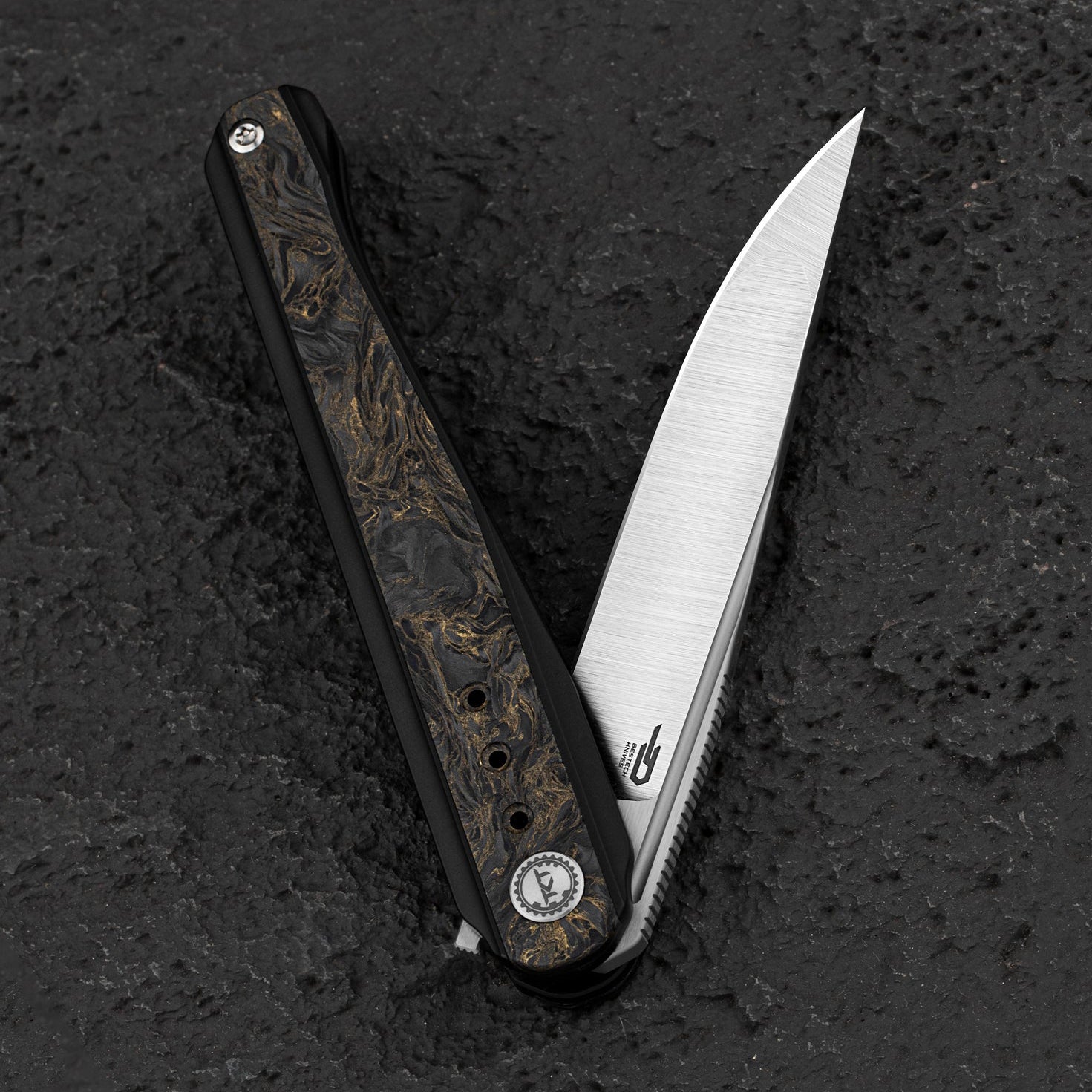 Bestech Knives Spear Phisher BT2405D M390 Blade Titanium+Marble Carbon Fiber Handle Edc Folding Knife