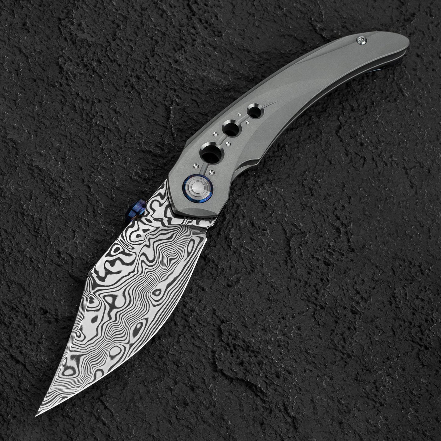 Bestech Razon BT2406E Damasteel Blade Grey Titanium Handle Folding Knife