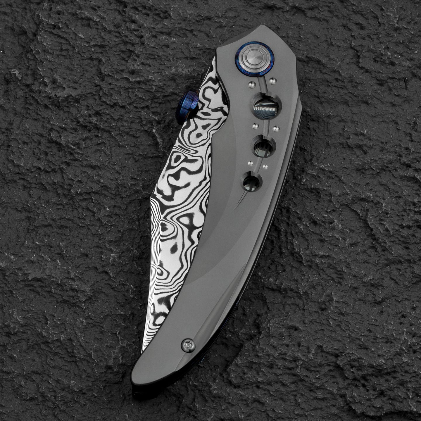 Bestech Razon BT2406E Damasteel Blade Grey Titanium Handle Folding Knife