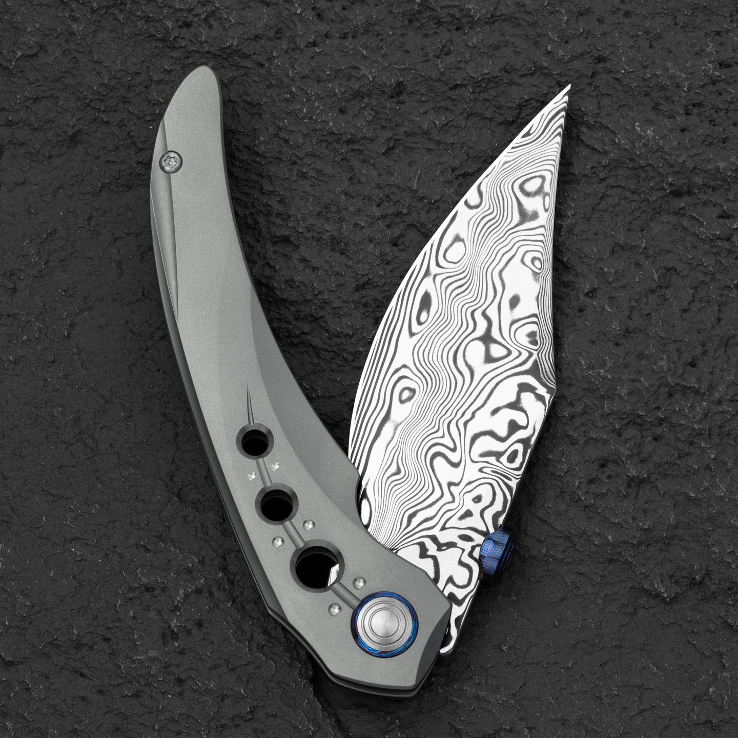 Bestech Razon BT2406E Damasteel Blade Grey Titanium Handle Folding Knife