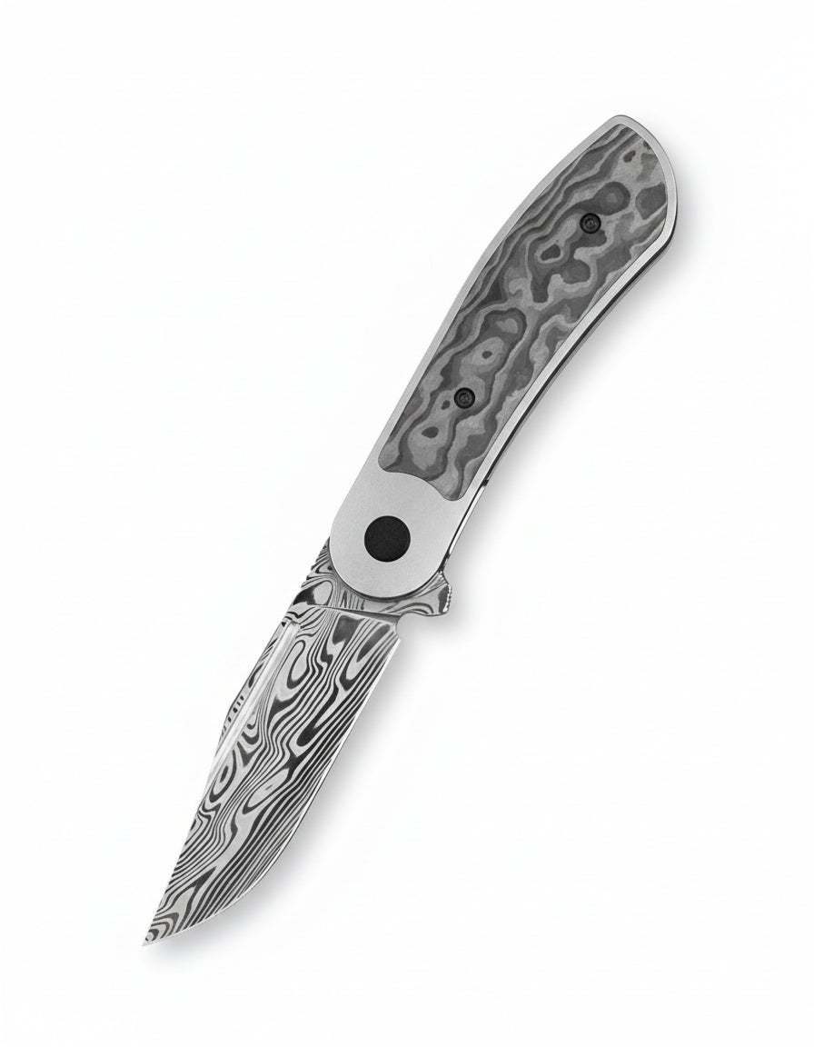 Bestech Vestige BT2411E Damascus Blade Titanium+Carbon Fiber Handle Frame Lock Folding Knife