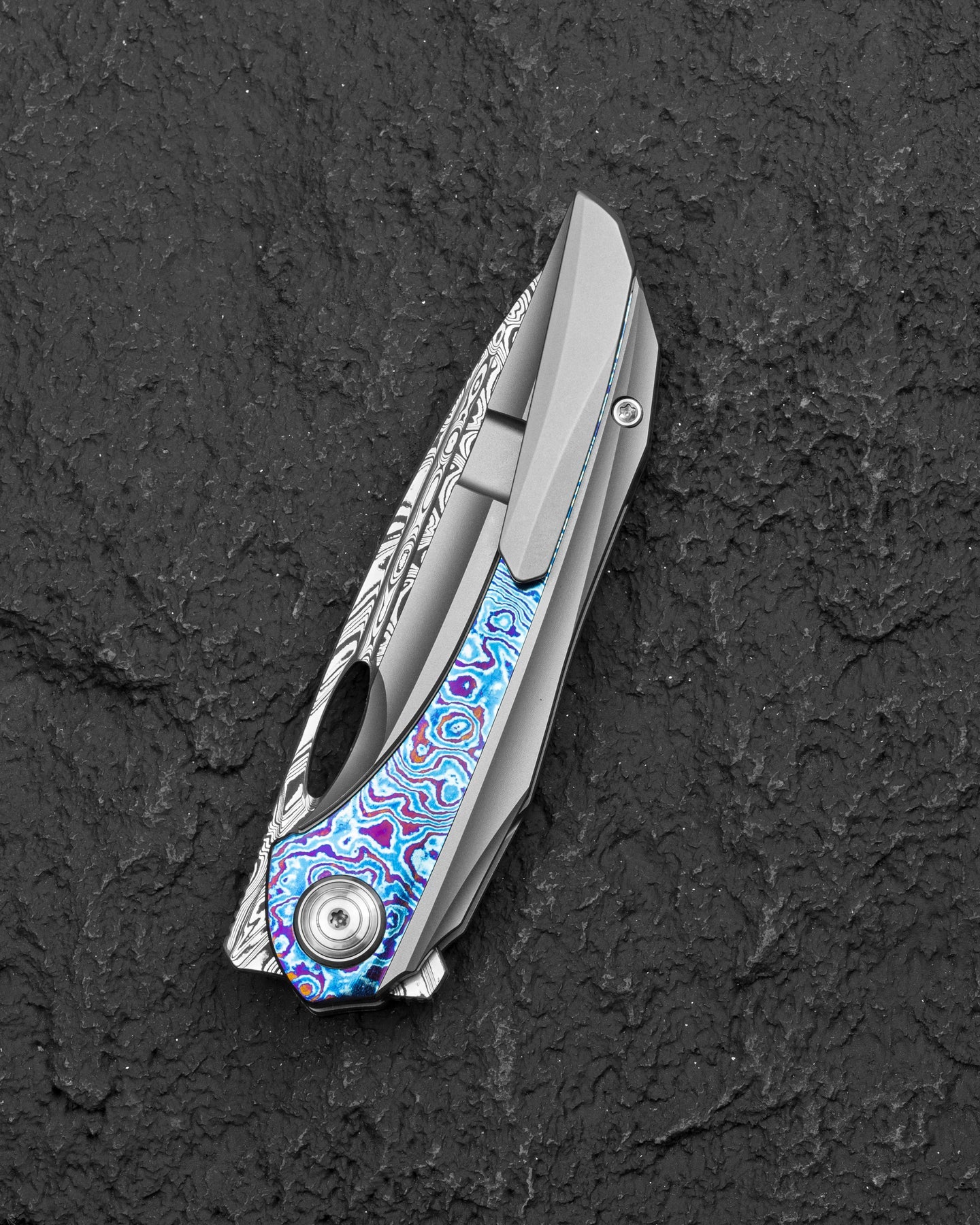 Bestech Senu BT2601E Damascus Blade Titanium with Timascus Inlays Handle Frame Lock Folding Knife