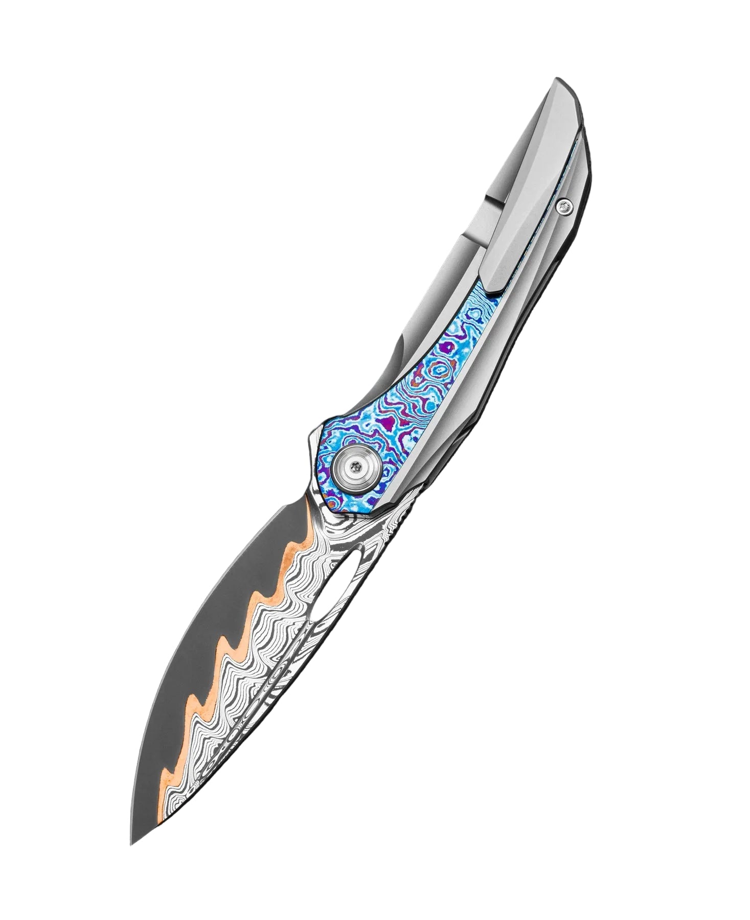 Bestech Senu BT2601E Damascus Blade Titanium with Timascus Inlays Handle Frame Lock Folding Knife
