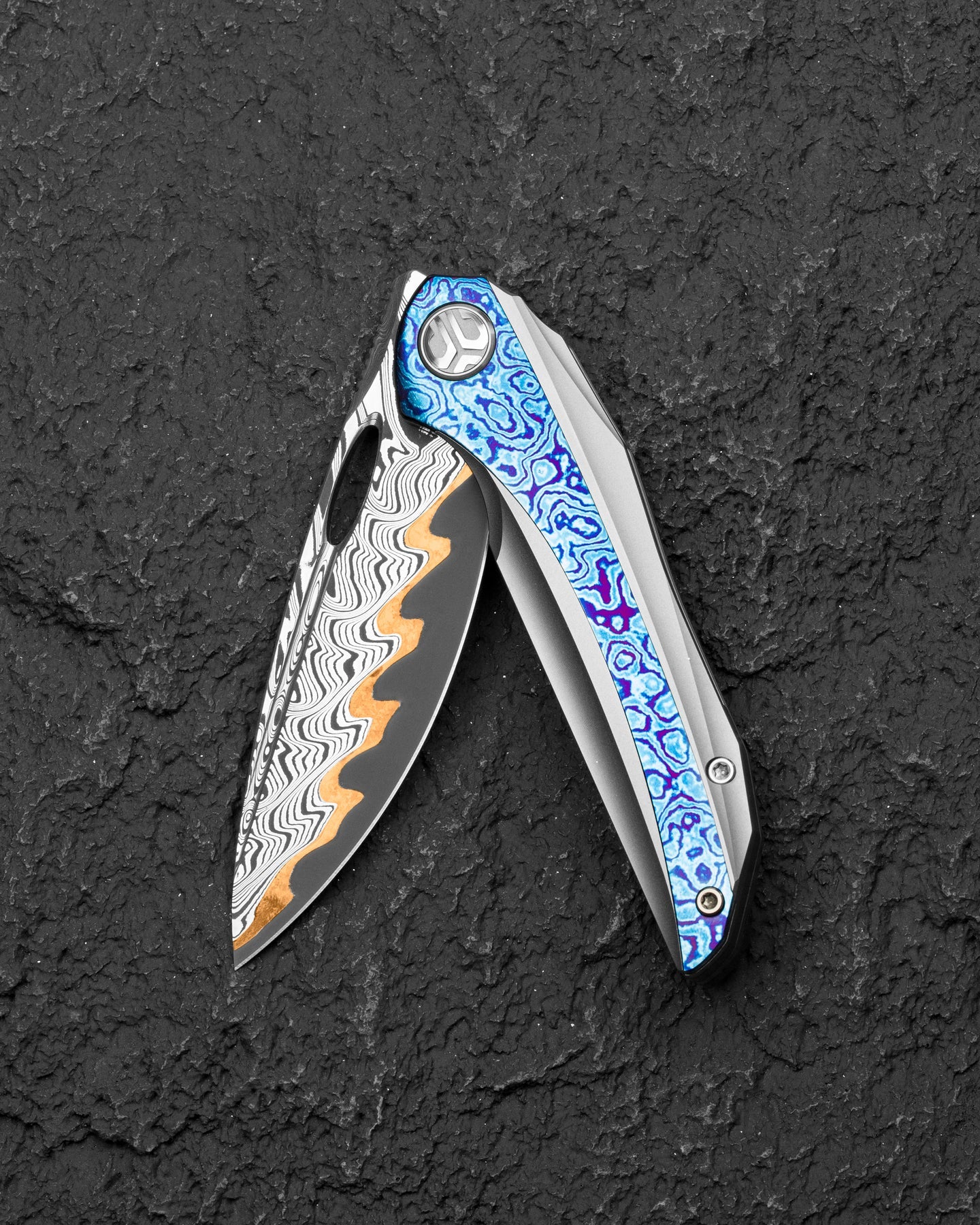 Bestech Senu BT2601E Damascus Blade Titanium with Timascus Inlays Handle Frame Lock Folding Knife