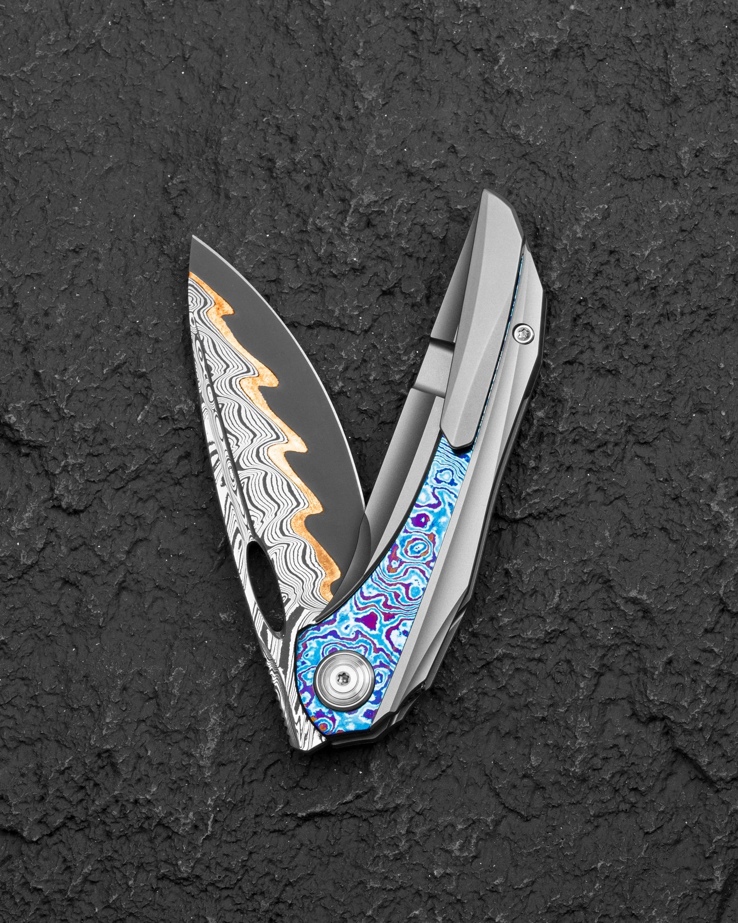 Bestech Senu BT2601E Damascus Blade Titanium with Timascus Inlays Handle Frame Lock Folding Knife