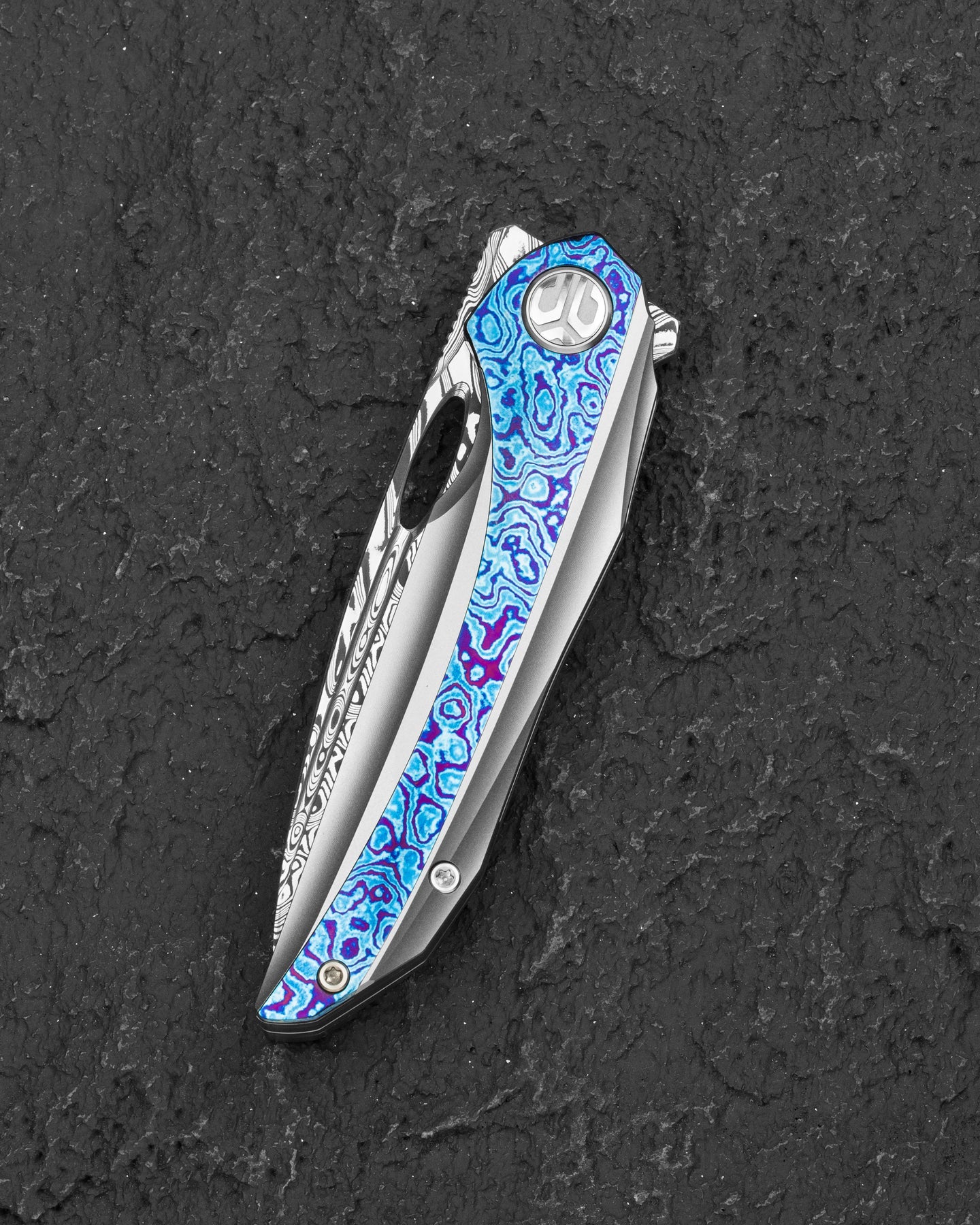 Bestech Senu BT2601E Damascus Blade Titanium with Timascus Inlays Handle Frame Lock Folding Knife