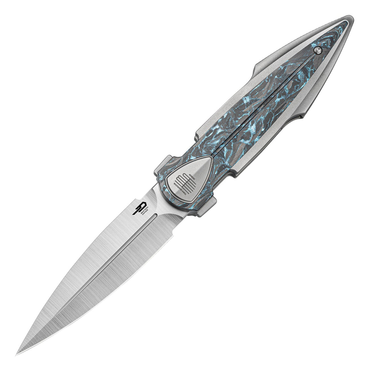 Bestech IKA DAGGER BT2602B M390 Blade Titanium + Blue Marble Carbon Fiber Inlays Handle Liner Lock Folding Knife