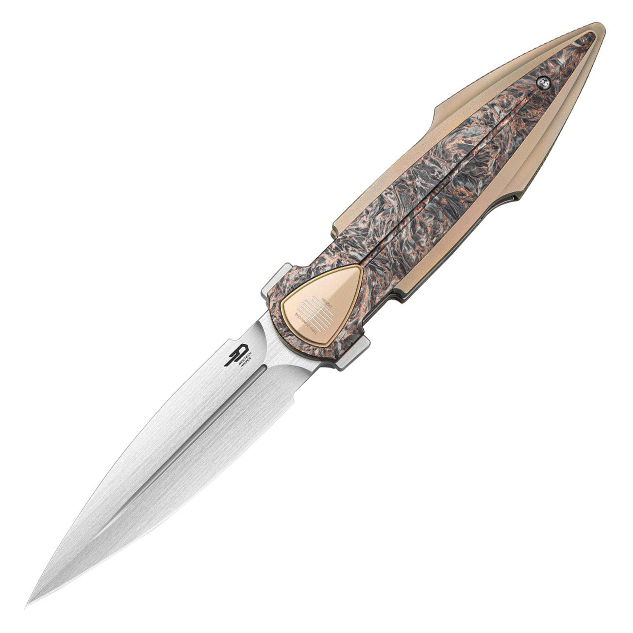 Bestech IKA DAGGER BT2602C M390 Blade Titanium + Dark Matter Copper Fatcarbon Fiber Inlays Handle Liner Lock Folding Knife