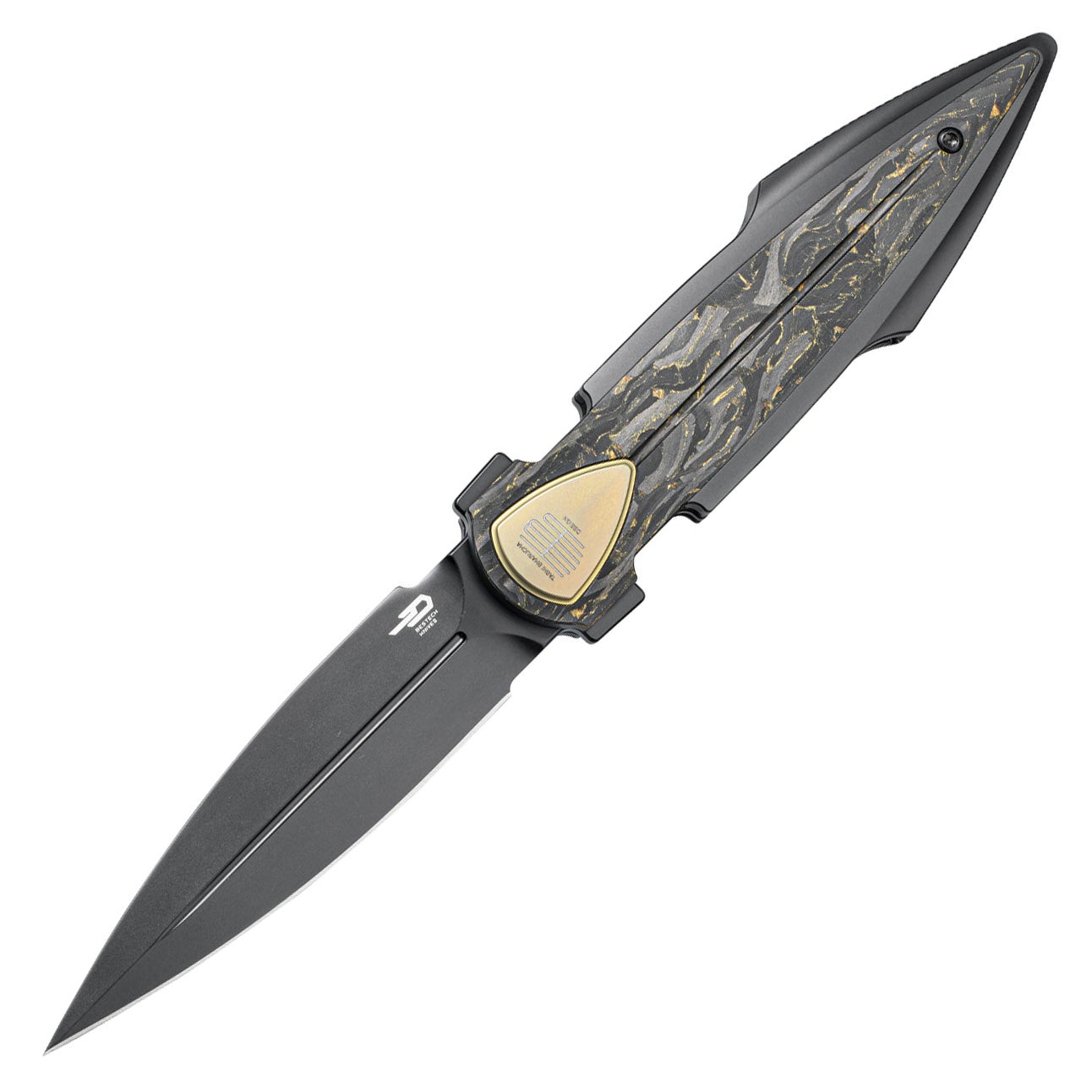 Bestech IKA DAGGER BT2602E M390 Blade Titanium + Gold Marble Carbon Fiber Inlays Handle Liner Lock Folding Knife
