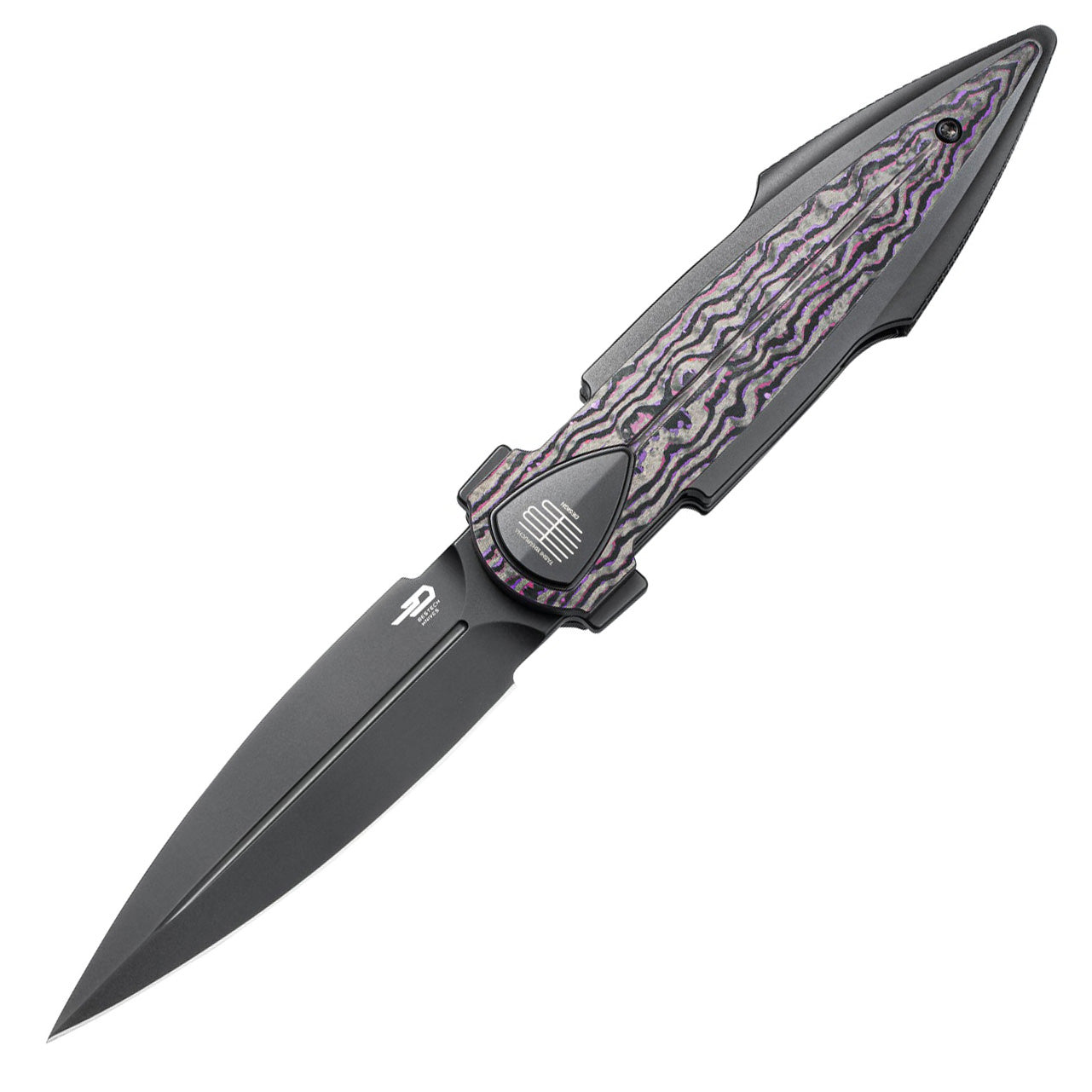 Bestech IKA DAGGER BT2602F M390 Blade Titanium + Purple Haze Fatcarbon Fiber Inlays Handle Liner Lock Folding Knife