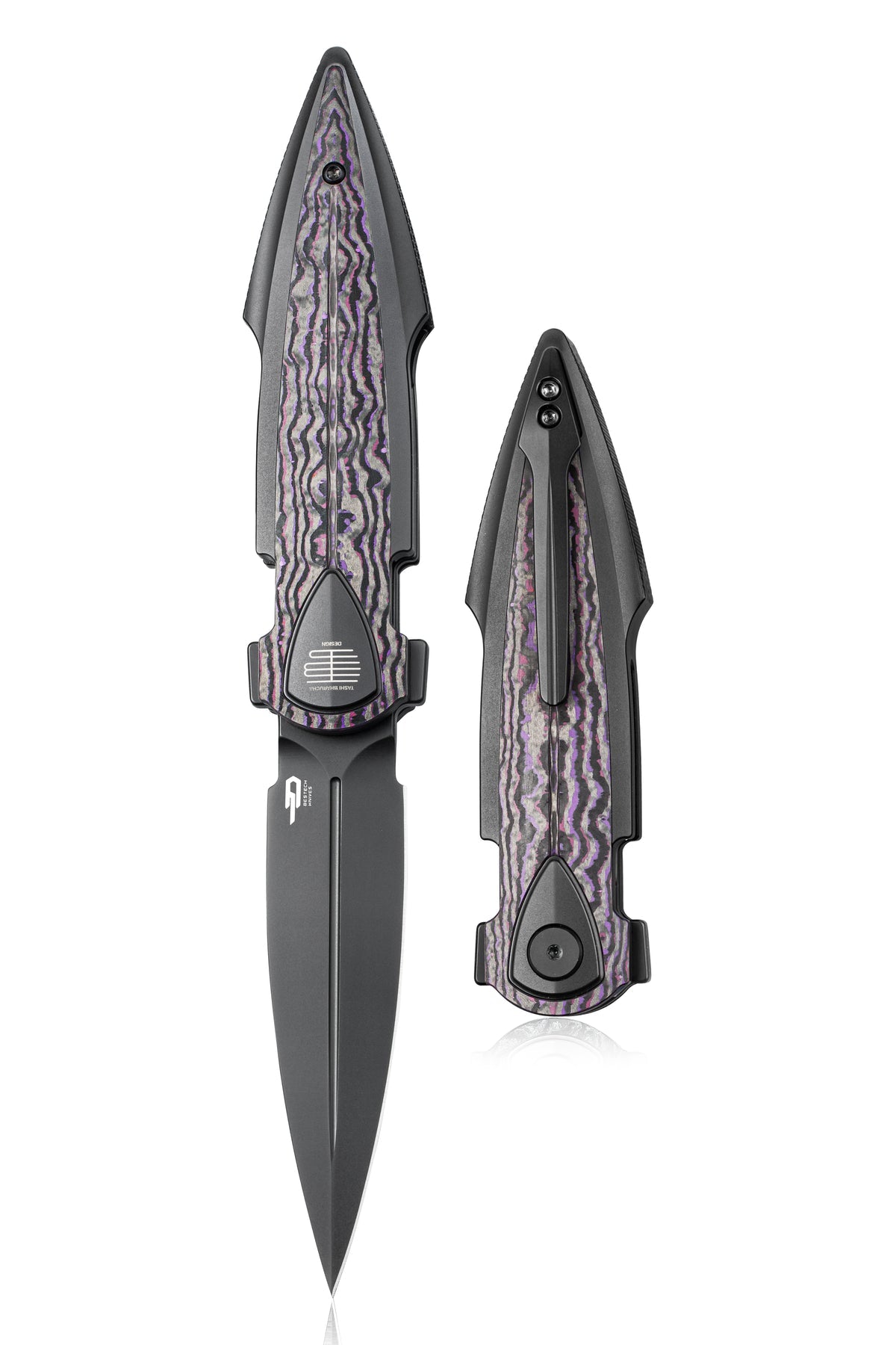 Bestech IKA DAGGER BT2602F M390 Blade Titanium + Purple Haze Fatcarbon Fiber Inlays Handle Liner Lock Folding Knife