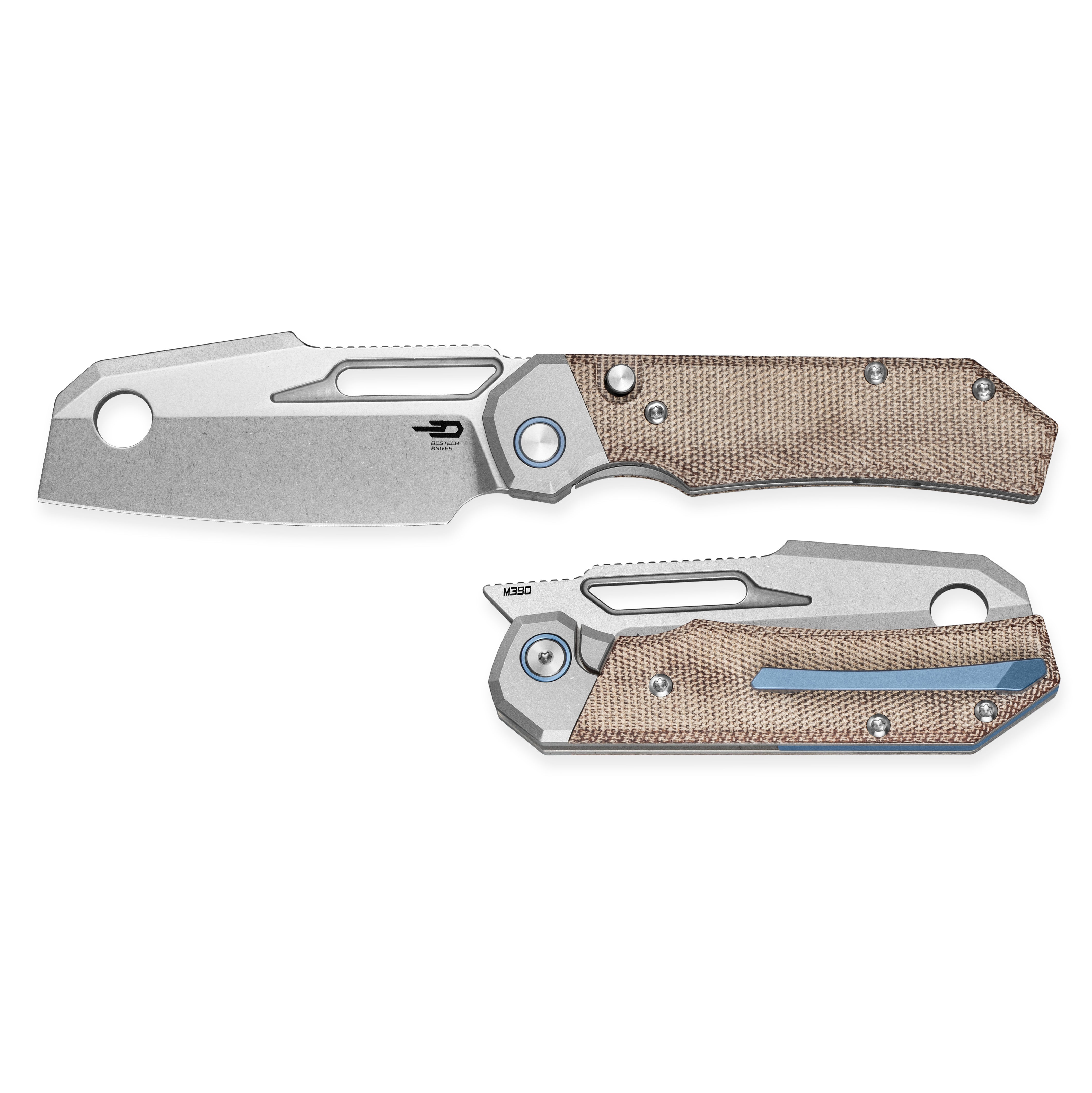 Bestech Nyrrdreki BT2607A M390 Blade Titanium + Micarta Handle Button Frame Lock Folding Knife