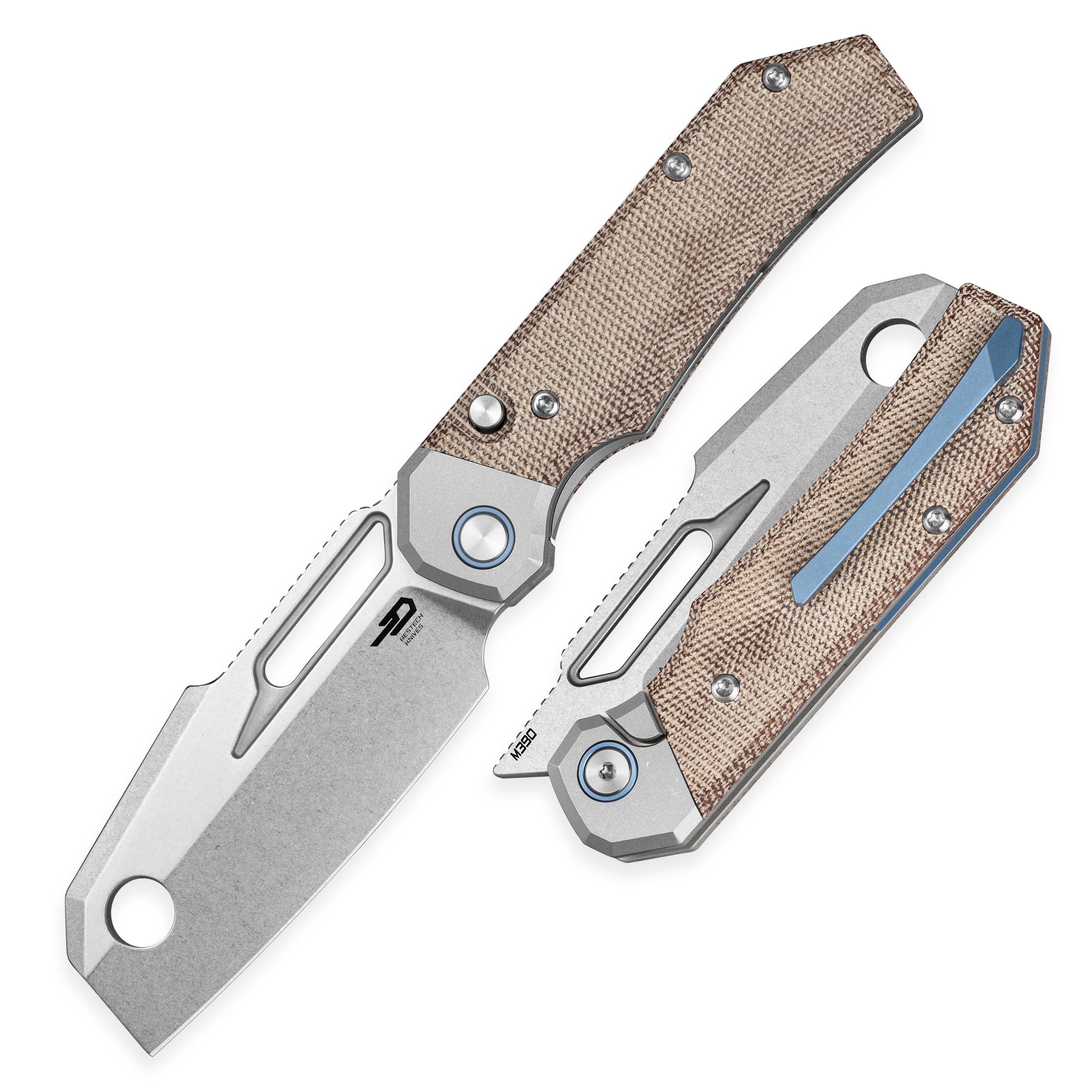 Bestech Nyrrdreki BT2607A M390 Blade Titanium + Micarta Handle Button Frame Lock Folding Knife