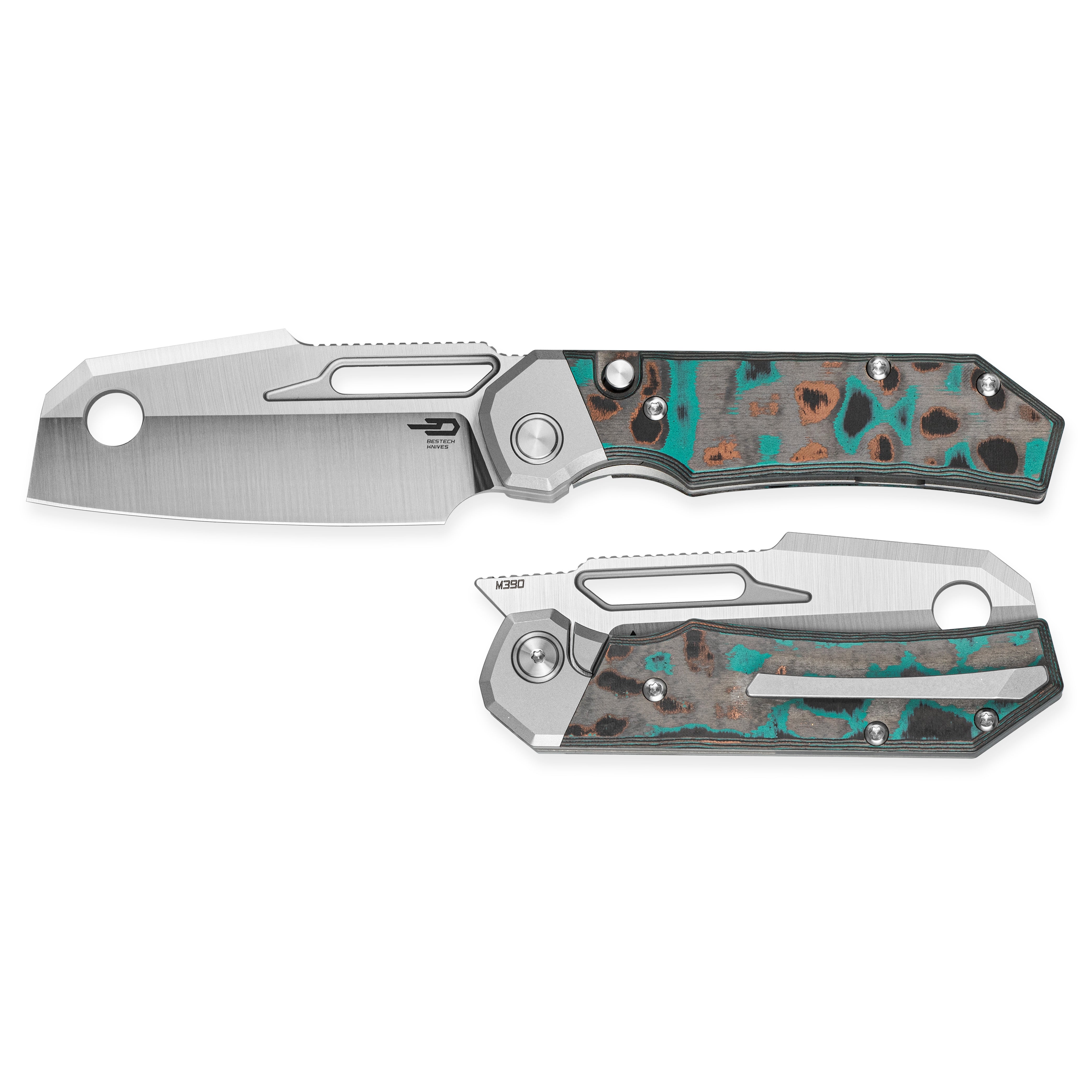 Bestech Nyrrdreki BT2607C M390 Blade Titanium + Carbon Fiber Handle Button Frame Lock Folding Knife