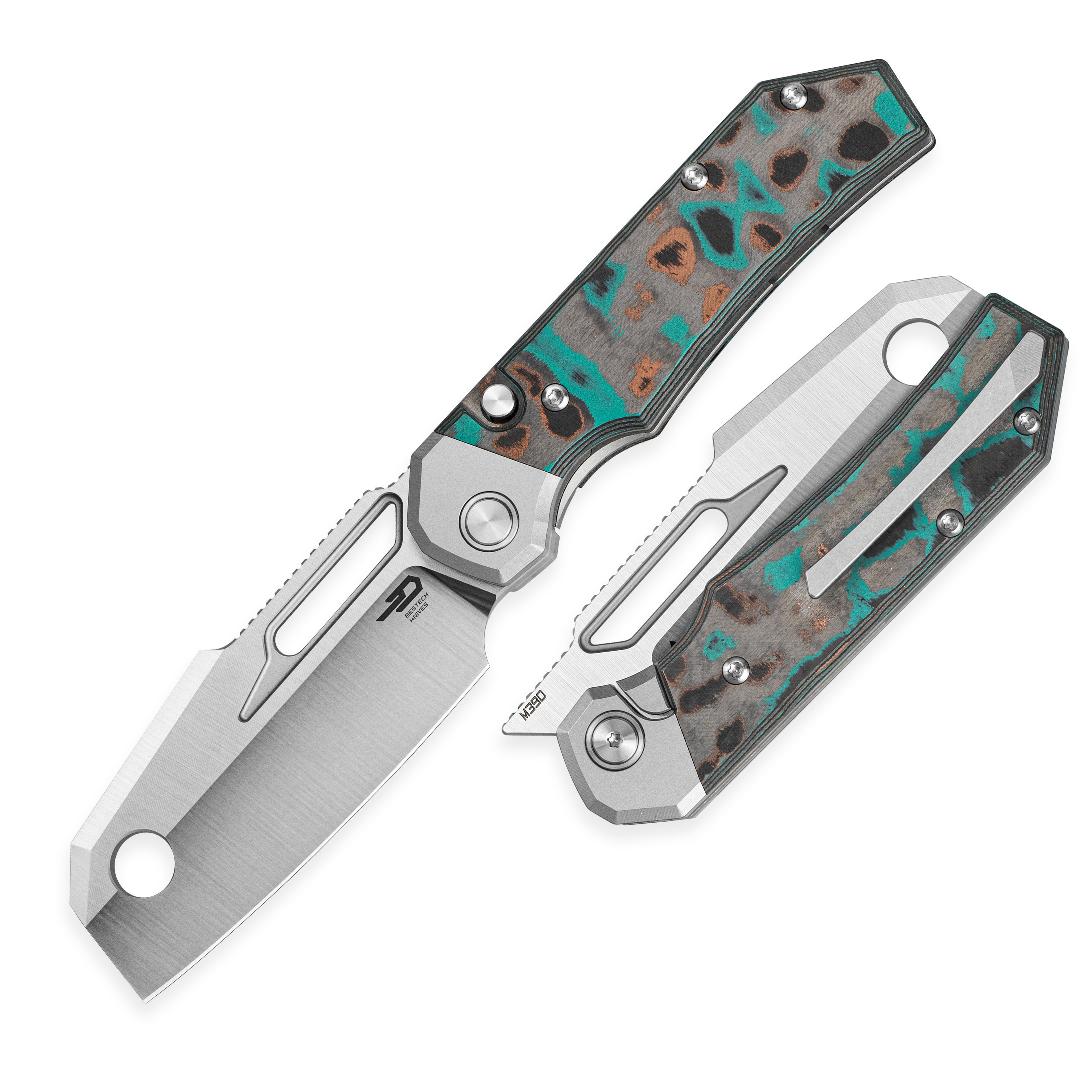Bestech Nyrrdreki BT2607C M390 Blade Titanium + Carbon Fiber Handle Button Frame Lock Folding Knife