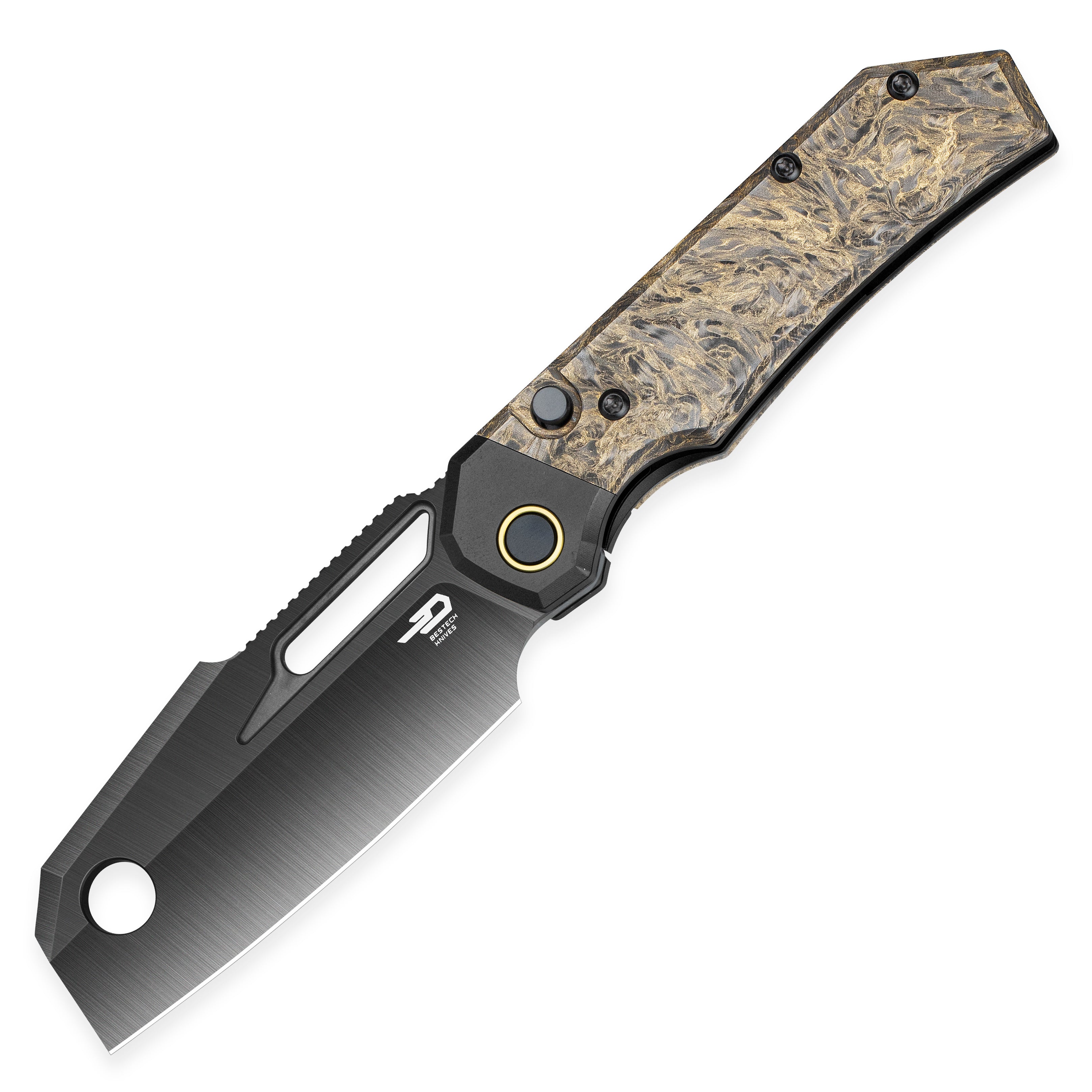 Bestech Nyrrdreki BT2607D M390 Blade Titanium + Carbon Fiber Handle Button Frame Lock Folding Knife