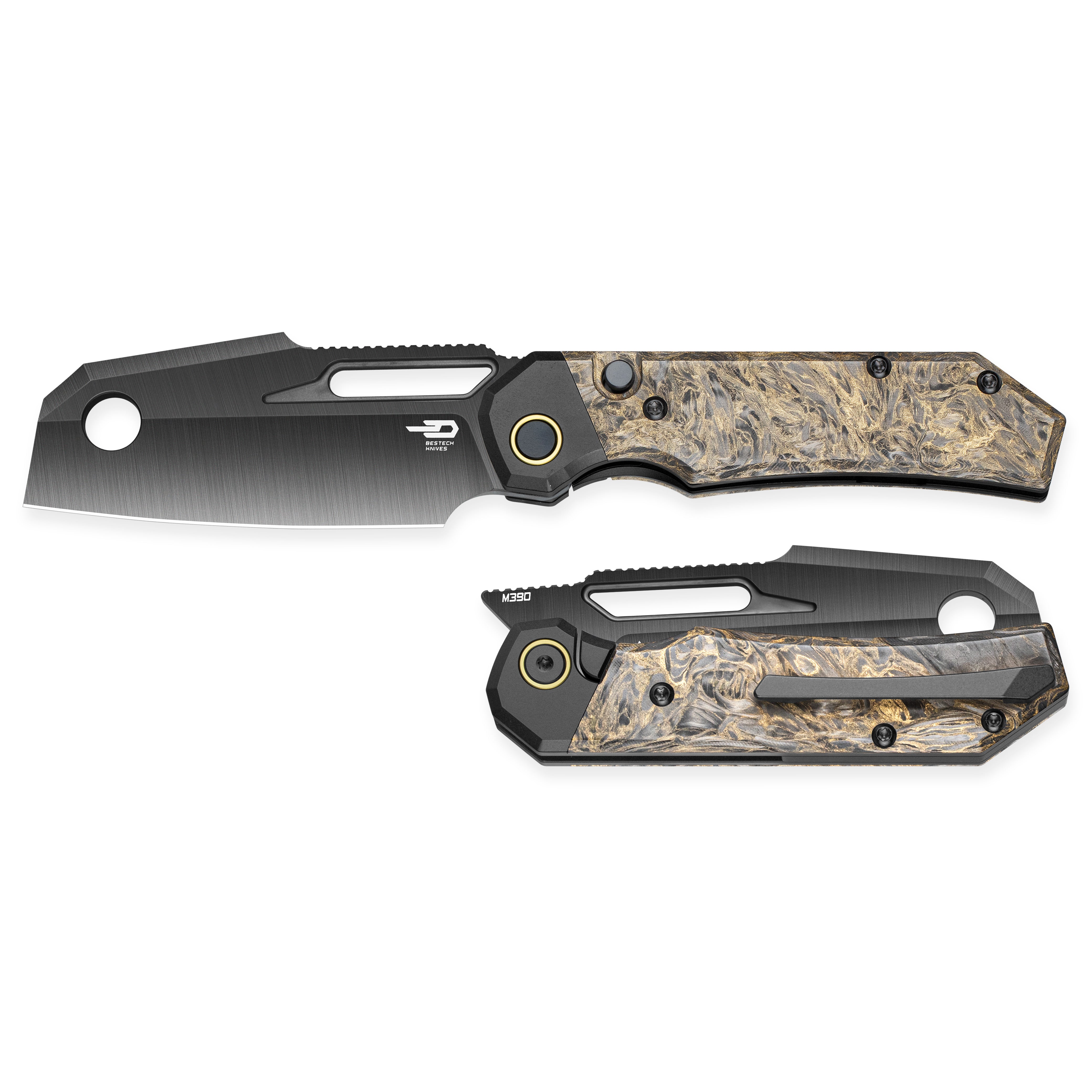 Bestech Nyrrdreki BT2607D M390 Blade Titanium + Carbon Fiber Handle Button Frame Lock Folding Knife