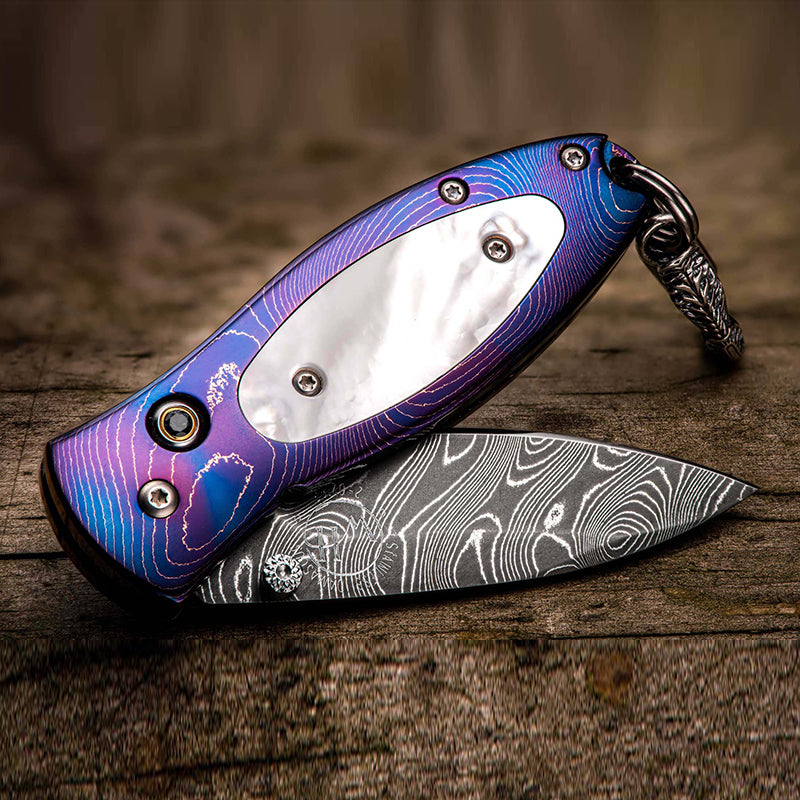 William Henry B02 BLUENOTE Pendant Knife Chad Nichols Damascus Blade Timascus Handle