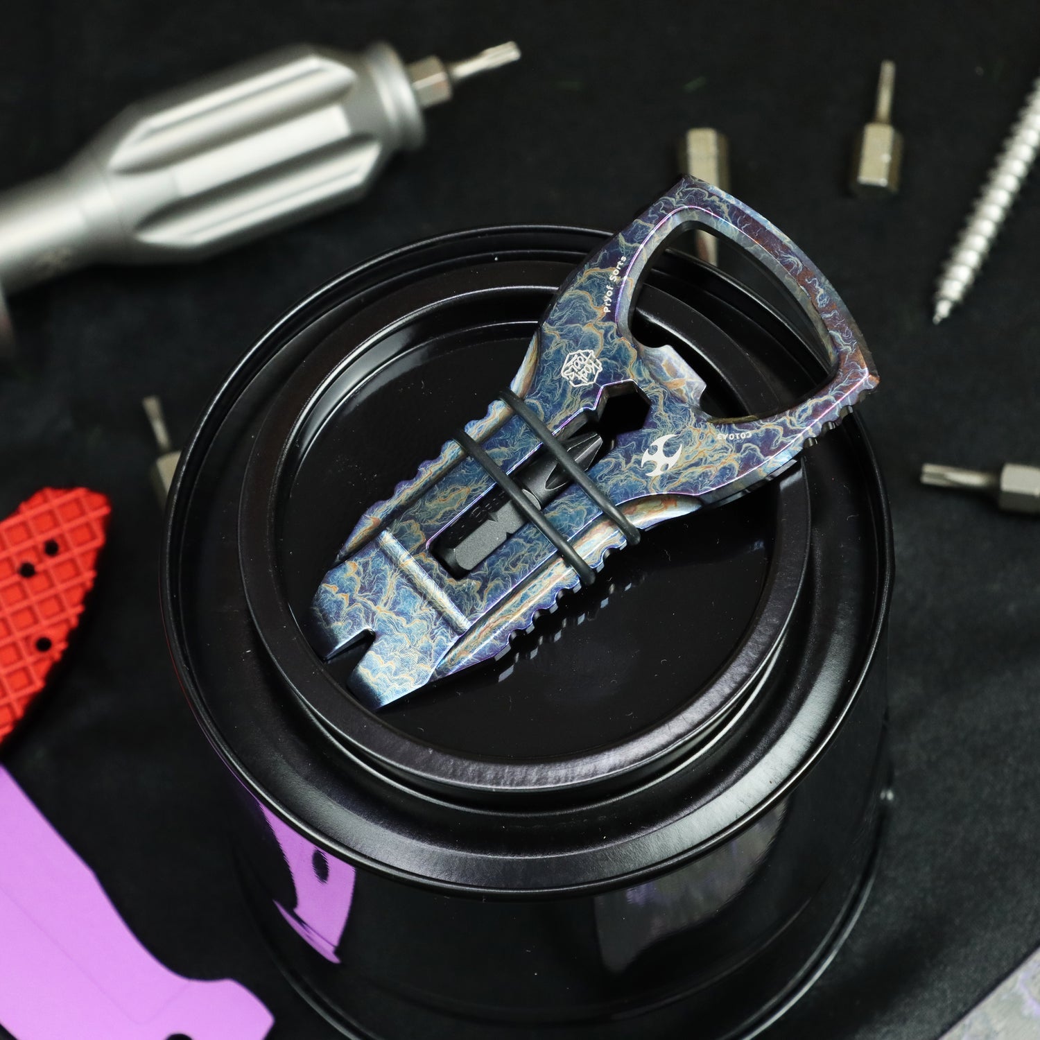Kansept EDC PryOfSorts C010A3 EDC Multi-Tool Titanium with Lightning Strike Finish Bottle Opener, Pry Bar & Screwdriver