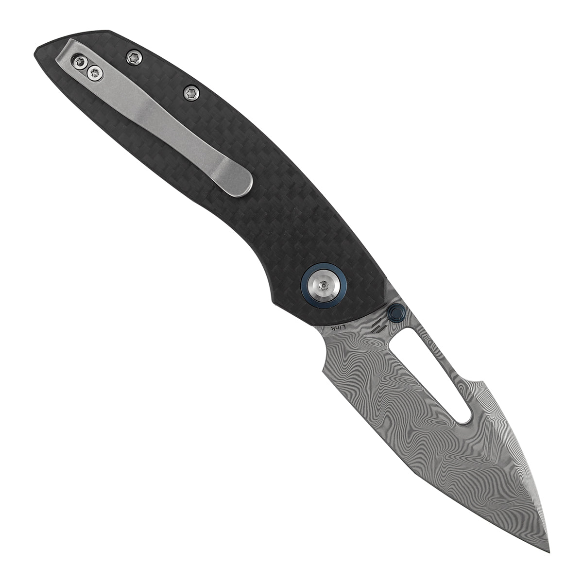 Tenable Link B1068A1 Damascus Blade Twill Carbon Fiber & G10 Handle Liner Lock Folding Knife