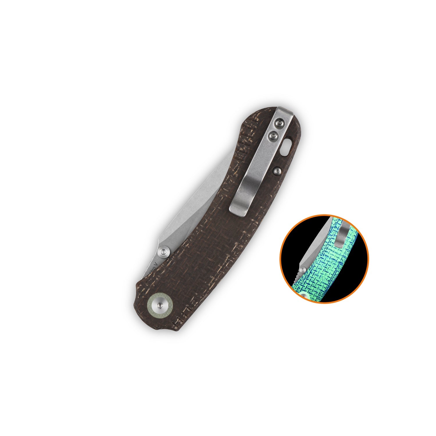 QSP Coyote QS174-A1 Stonewashed Nitro-V Blade Glow-in-the-Dark Micarta Handle Button Liner Lock Folding Knife