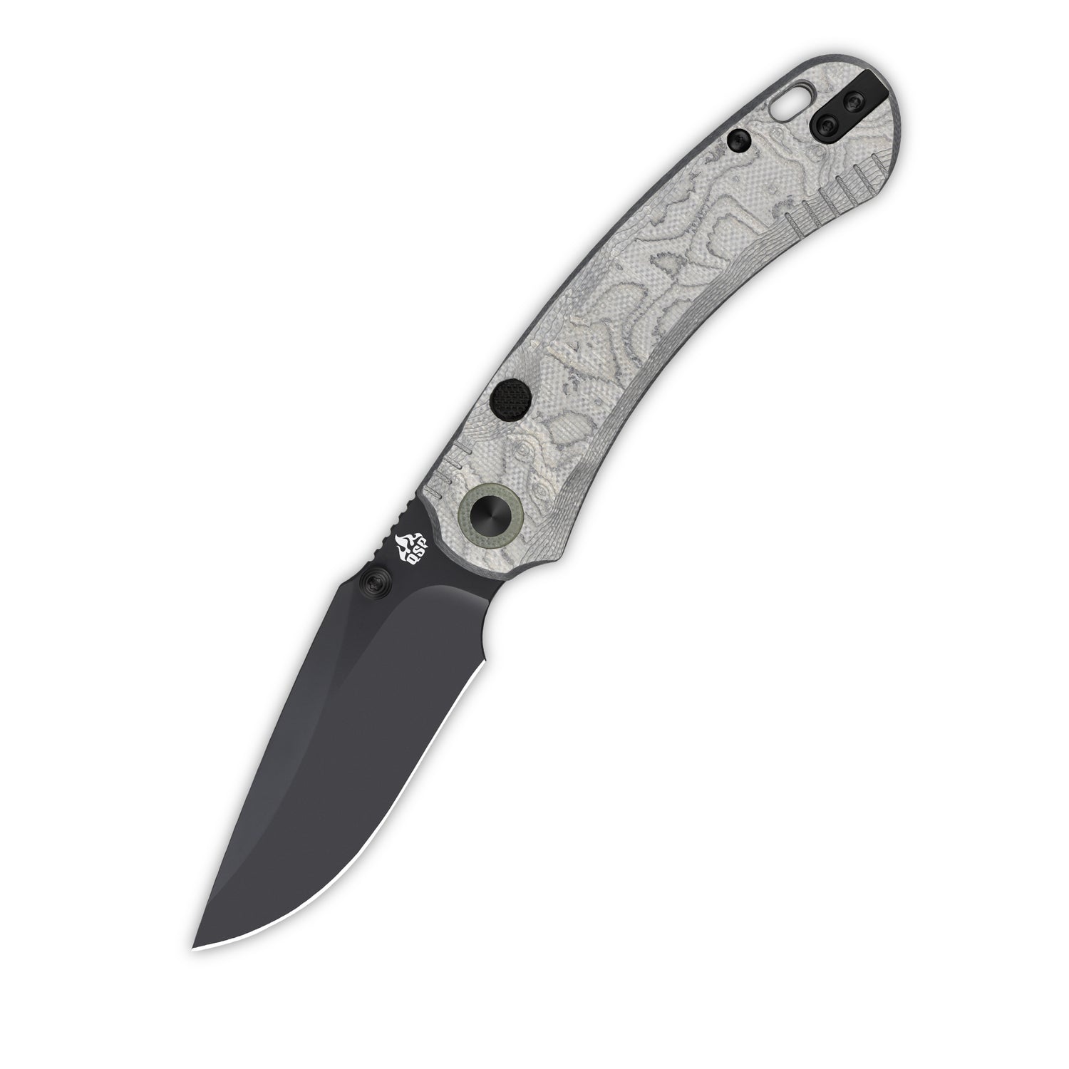 QSP Coyote QS174-D2 Blackwashed Nitro-V Blade Aluminum Foil G10 Handle Button Liner Lock Folding Knife